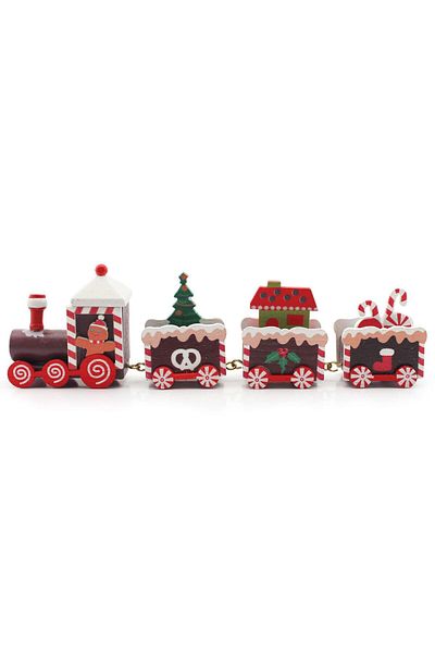 Enjoy Christmas Themed 4 Pieces Wooden Train - Handmade! Imported Product! Limited Edition