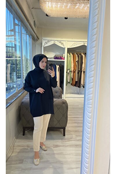 Invee İNVEE 6986 Kumaş Detaylı Siyah Triko Tunik