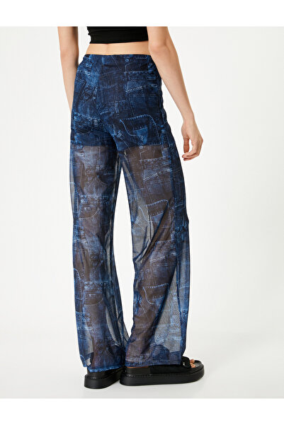 Koton Bol Paça Pantolon Denim Tül Görünümlü Normal Bel