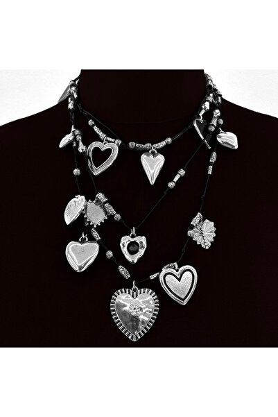 neslyaccessories Silver Vintage Üçlü İp Kolye