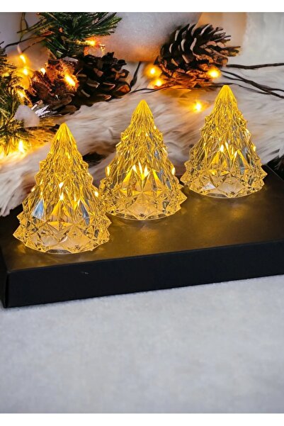 Genel Markalar Kristal Led Çam Ağacı Mum 3'lü Alevli Pilli Yapay Mum Yılbaşı Led