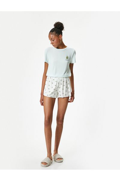 Koton Pyjama-Set mit Shorts, kurzärmliges T-Shirt und Shorts aus Viskosestoff