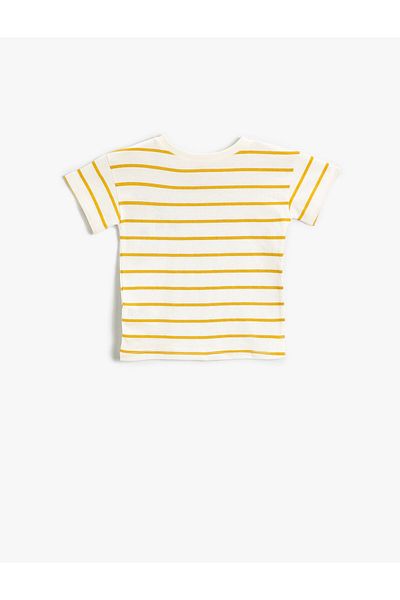 Koton Crew Neck Embroidered Striped Cotton Short Sleeve T-Shirt