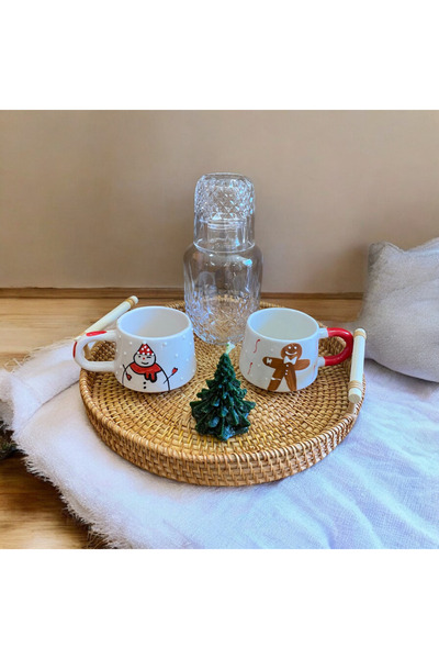 Toprak Design Rattan tepsili, Kupalı, tealight mumluk,kokulu şakayık mum Ev h...