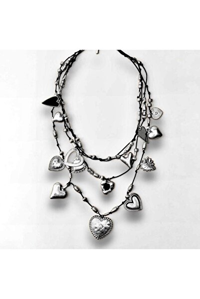 neslyaccessories Silver Vintage Üçlü İp Kolye