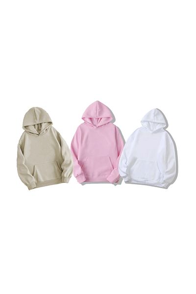 LA GULER VESTITI 3 Χρώματα Ροζ-Μπεζ-Λευκό Oversize Unisex Hoodies - Φούτερ με 3 νήματα βαμβακερό σαρδόνι