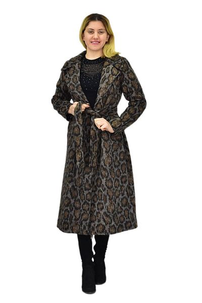 Vizyon Park Women's Leopard Print Long Stamp Coat Bgl-St04114