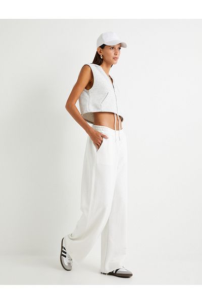 Koton Crop Zippered Cardigan Hooded Waist Lace Up