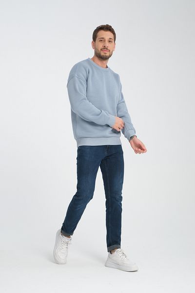 JBC Blue Crew Neck Oversize Raster Basic Men's Sweatshirt