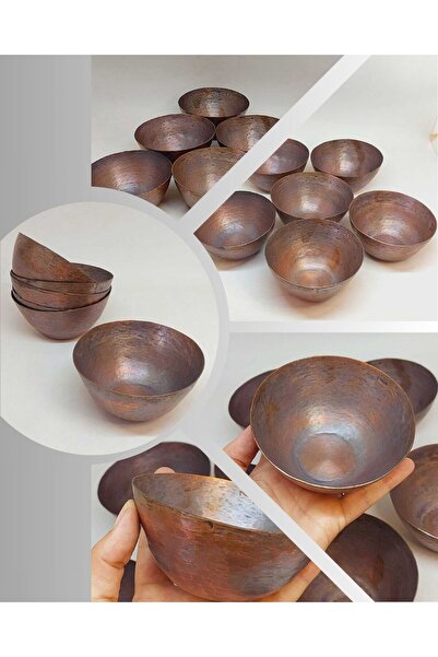 Yasamtohumu Dekoratif Otantik El Yapımı Minimal Bakır Kase 6'lı Set