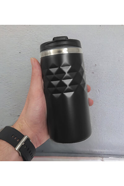 vegahediye v vega Geometrik Desenli Siyah Renk Termos Bardak 300mL