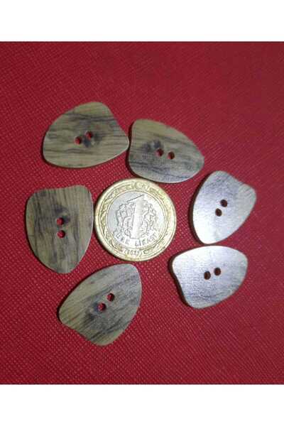 Beyna Μπεζ και καφέ ασύμμετρο τρίγωνο μοτίβο κουμπί - 2,5 εκ., δύο τρύπες, 6 τεμάχια