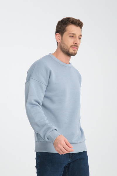 JBC Bisiklet Yaka Nakışlı Oversize Şardonlu Basic Erkek Sweatshirt