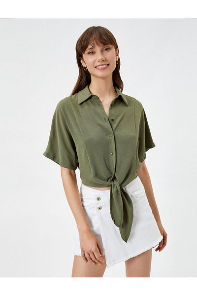Koton Belted Shirt Short Sleeve Buttoned
