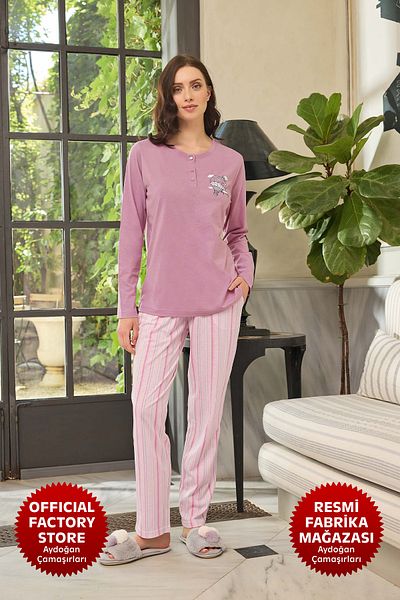 Aydoğan Women's Lilac Pajamas Set - Atlas Placket, Long Sleeve B8-4 Aydogan ®