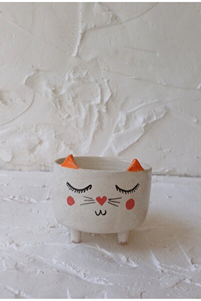 Mole Ceramic Kedi Figürlü Kaktüs Saksı