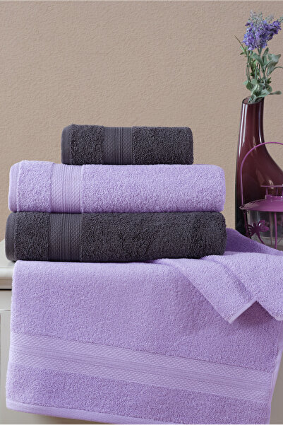 Ellaline Набір з 4 рушників для ванної кімнати Antrasit Lila - 100% бавовна, бордюр з ромбовим візерунком 50x80-70x130 см