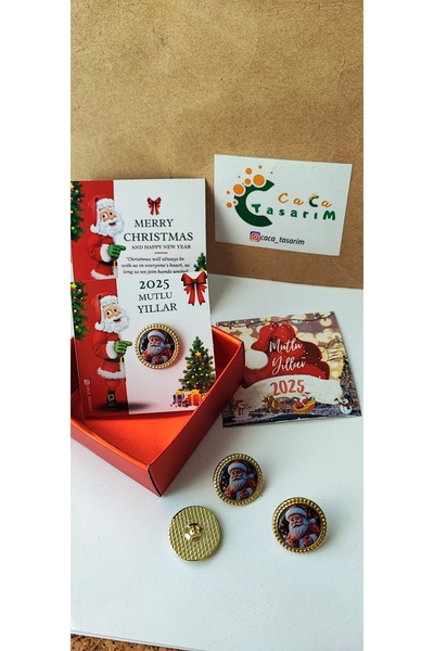 cacatasarım Yılbaşı Figür Noel Baba Yaka Rozeti Çanta Süsü Broş 1 Adet Kartlı ve Kutulu Hediyelik Christmas