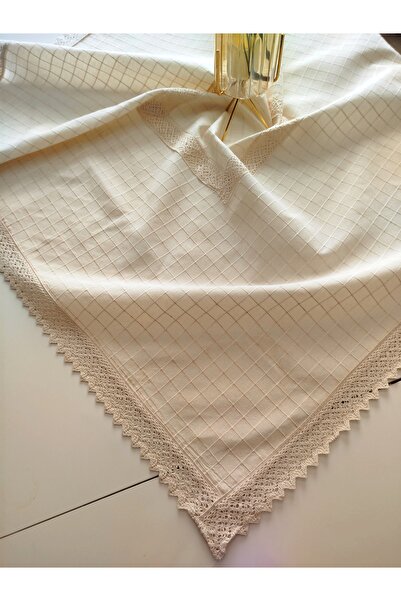 denizli hatırası مفرش طاولة بولدان مونيكا من الجلد الطبيعي الأصيل مصنوع من القطن العضوي بنسبة 100% مقاس 110 × 110 سم