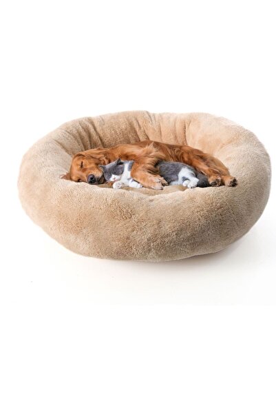 BE ACTİVE Ponchik Peluş Kedi Köpek Yatağı Camel Simit Kedi Yatağı