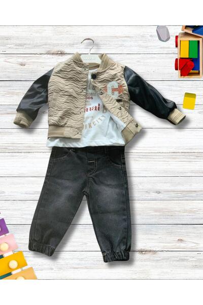 YusGos Baby Boy Monthly Leather Jacket Sweat Pants Set