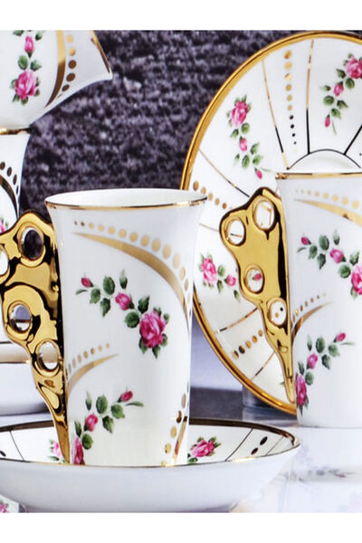 Kosova Gold Ve Çiçek Detaylı Lüx Kahve Fincan Takımı Kahve Fincanı