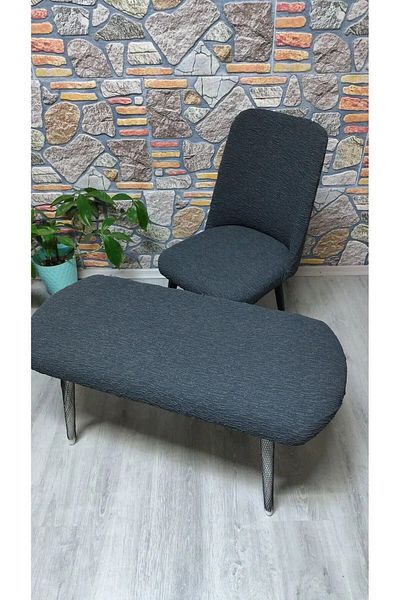 kılıfteks Anthracite 4 Μεγάλη Οβάλ Καρέκλα - 1 Πουφ Θήκη