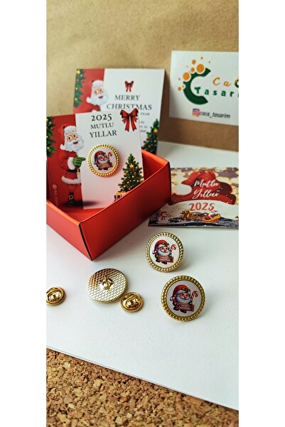 cacatasarım Yılbaşı Noel Baba Merry Christmas Yazılı Yaka Rozeti Çanta Süsü Broş 1 Adet Kartlı Kutulu Hediyelik