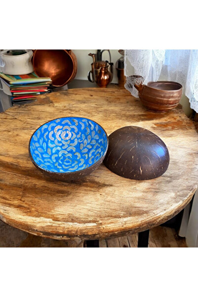 Toprak Design Tekli Sedef Kaplama Mavi   Gerçek Hindistan Cevizi Kase, Coconu...