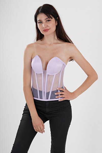 Metay Design Korse Büstiyer Lila Kedi Kulağı Model-S