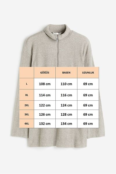 FOR ESRA BIG TREND Women's Plus Size Half Zipper Stand Collar Ribbed Knitted Sides Slit Wide Sleeve Blouse