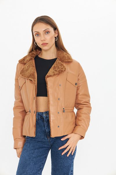By Marki Marki 63 cm Brown Leather Coat - Fur Inside, Belt, Vintage and Luxury - 111422