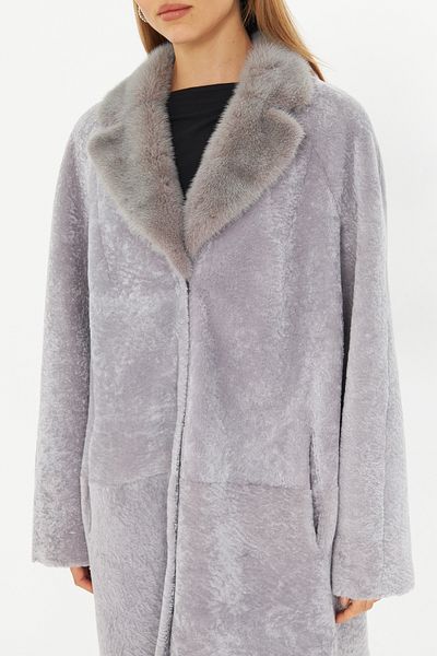 By Marki Marki 127 cm Double-Sided Genuine Astragan Fur Coat - Leather and Fur Surface, Special Fur Collar - 115822