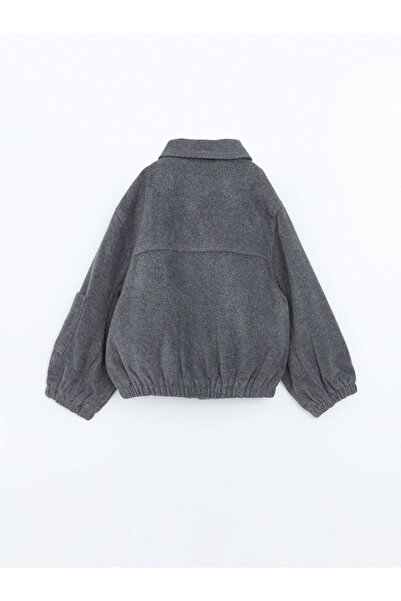 LC Waikiki LCW Kids Antrasit Gömlek Yaka Kız Çocuk Kaşe Mont