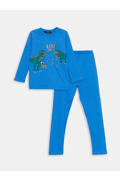 LC Waikiki Set de pijamale pentru copii LCW Kids Blue Crew Neck pentru băieți