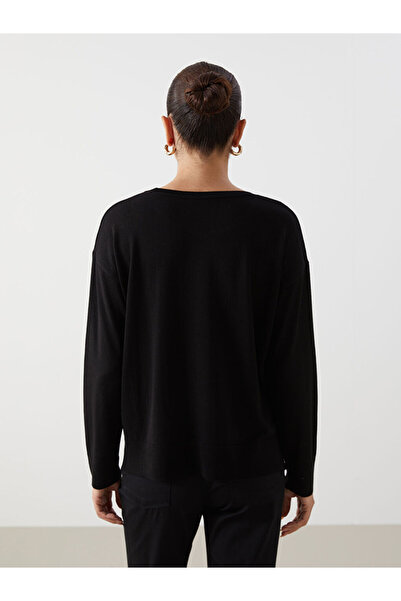 LC Waikiki Black Crew Neck Shiny Stone Women's Knitwear Sweater