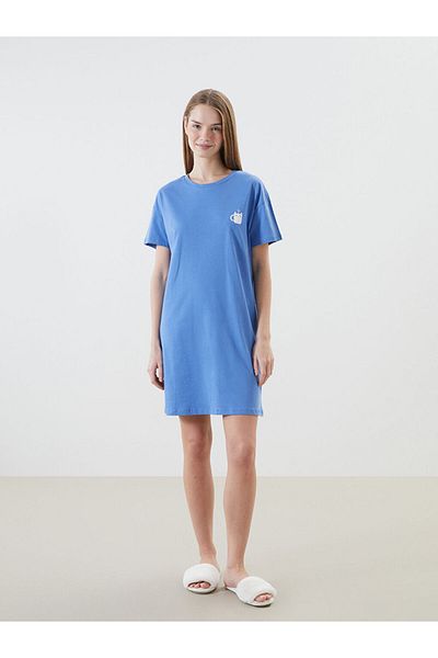 LC Waikiki Top de pijama pentru femei LCW DREAM Blue Crew Deck Printed