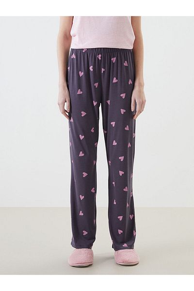 LC Waikiki Pantaloni de pijama pentru femei LCW DREAM gri cu talie elastică imprimați