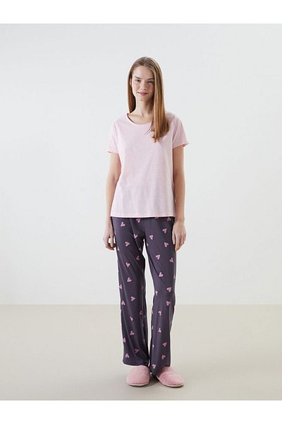 LC Waikiki Pantaloni de pijama pentru femei LCW DREAM gri cu talie elastică imprimați