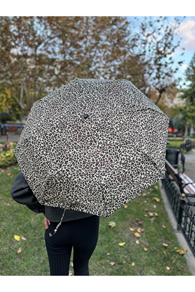 Genel Markalar 8 Telli Tam Otomatik Rüzgara Dayanıklı Leopar Desenli Şemsiye