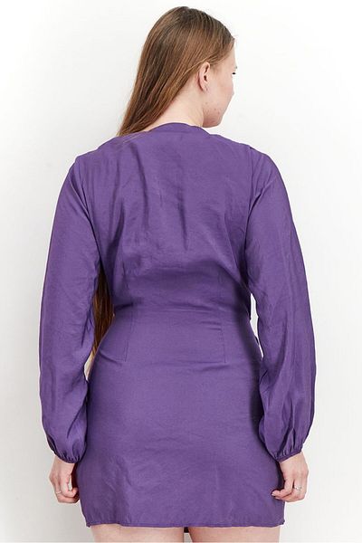 NA-KD Women V-neck Long Sleeve Plain Mini Dress, Purple