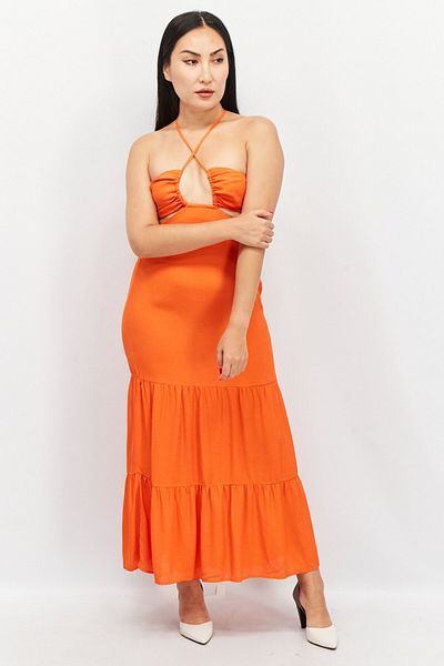 Don't Call Me Jennyfer Women Halter Neck Cut Out Maxi Dress, Red