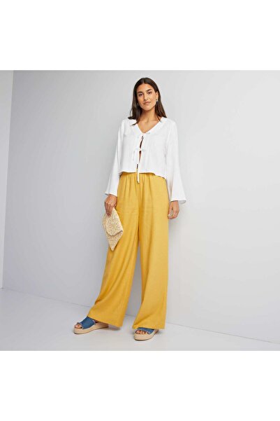 KIABI Linen blend blouse with front tie fastenings WHITE