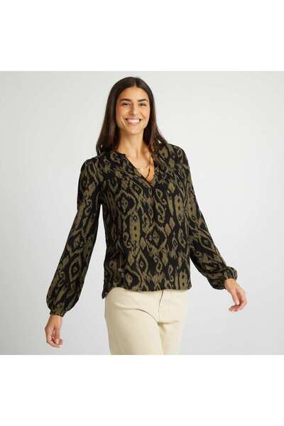 KIABI بلوزة سادة بفتحة رقبة على شكل حرف V باللون الأسود