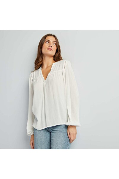 KIABI Plain V-neck blouse WHITE