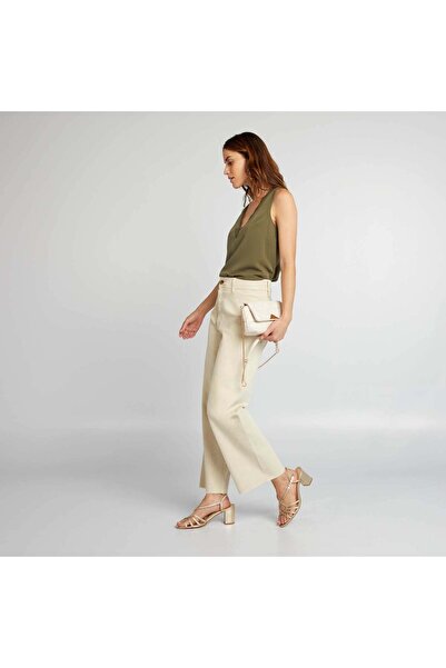 KIABI Sleeveless blouse with lace collar KHAKI