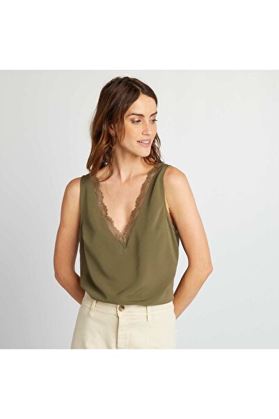 KIABI Sleeveless blouse with lace collar KHAKI