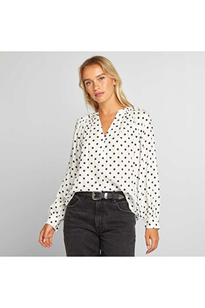 KIABI بلوزة مطبوعة متدفقة باللون الأبيض