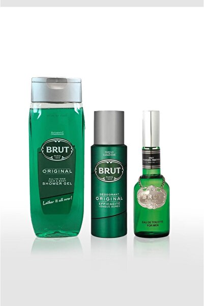 Brut Original Erkek Bakım Seti Madalyon Plexi Parfüm EDT 100 ml, Deodorant 200 ml, Duş Jeli 500 ml