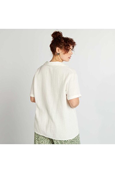 KIABI Plain cotton gauze blouse WHITE